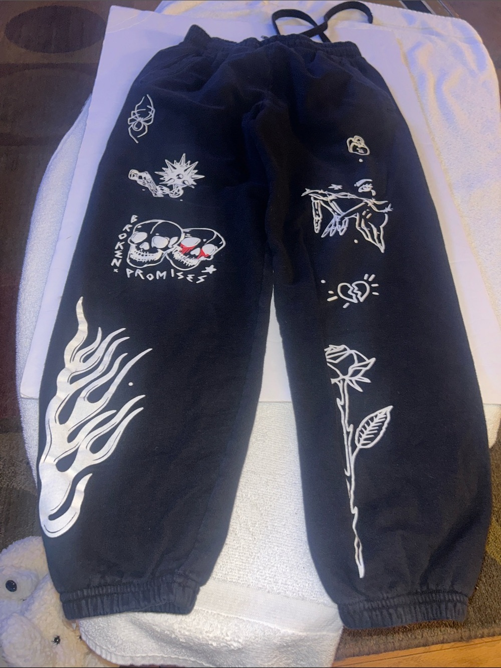 Broken Promises Black Graphic Jogger Sweatpants with White Prints